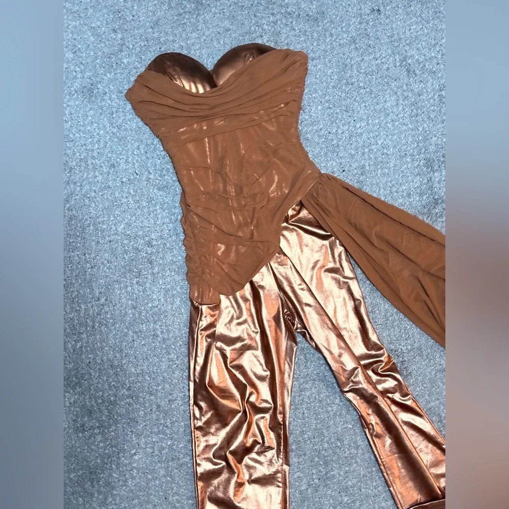 Fashion Nova Shimmering Bronze Jumpsuit SOLD OUT ONLINE - Picture 4 of 6